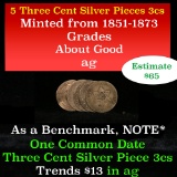 5 3 Cent Silver Pieces 3cs Grades ag