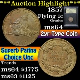 ***Auction Highlight*** 1857 Flying Eagle Cent 1c Graded Choice Unc by USCG (fc)