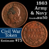 1863 Civil War Token; Army & Navy 1c Grades AU, Almost Unc