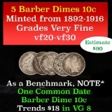 5 Barber Dime 10c Grades vf