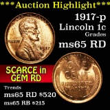***Auction Highlight*** 1917-p Lincoln Cent 1c Grades GEM Unc RD (fc)