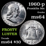 1960-p Franklin Half Dollar 50c Grades Choice Unc