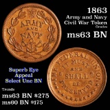 1863 Civil War Token; Army & Navy - rare sunburts variety 1c Grades Select Unc BN