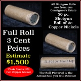 ***Auction Highlight*** Full Roll of (50) 3 Cent Copper Nickels, RARE 3cn Grades vf (fc)