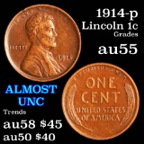 1914-p Lincoln Cent 1c Grades Choice AU