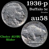 1936-p Buffalo Nickel 5c Grades Choice AU/BU Slider