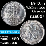 1943-s Walking Liberty Half Dollar 50c Grades Select+ Unc