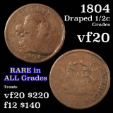1804 Draped Bust Half Cent 1/2c Grades vf, very fine