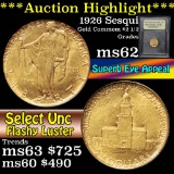 ***Auction Highlight*** 1926 Sesqui Gold Commemorative $2 1/2 Graded Select Unc by USCG (fc)