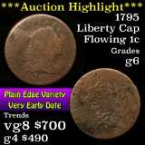 ***Auction Highlight*** 1795 Plain Edge, Liberty Cap Flowing Hair large cent 1c Grades g+ (fc)