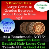 5 Braided Hair Large Cent 1c Grades ag-f