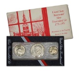 1776-1976 Bicentennial Silver 3 piece Proof set, in rare Christmas Packaging