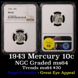NGC 1943-p Mercury Dime 10c Graded ms64 by NGC