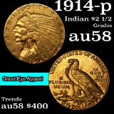 1914-p Gold Indian Quarter Eagle $2 1/2 Grades Choice AU/BU Slider