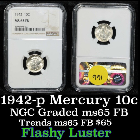 NGC 1942-p Mercury Dime 10c Graded ms65 fb by NGC