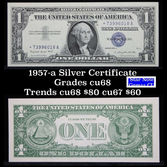 ***Star Note 1957A $1 Blue Seal Silver Certificate, Sigs Smith/Dillon Grades Gem++ CU