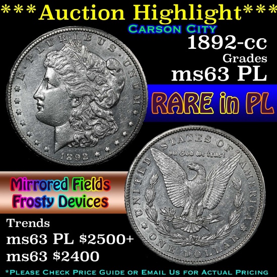 ***Auction Highlight*** 1892-cc Morgan Dollar $1 Grades Select Unc PL (fc)