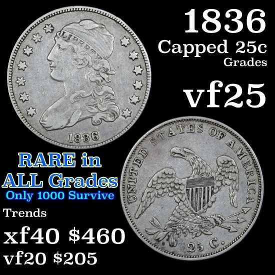 1836 Capped Bust Quarter 25c Grades vf+ (fc)