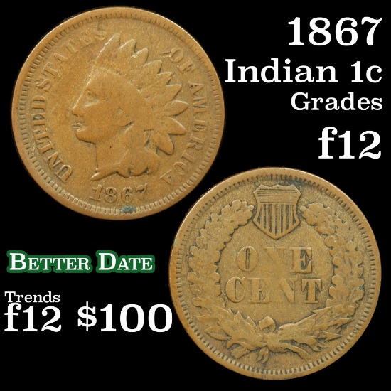 1867 Indian Cent 1c Grades f, fine