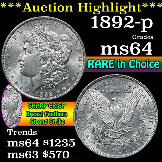 ***Auction Highlight*** 1892-p Morgan Dollar $1 Grades Choice Unc (fc)