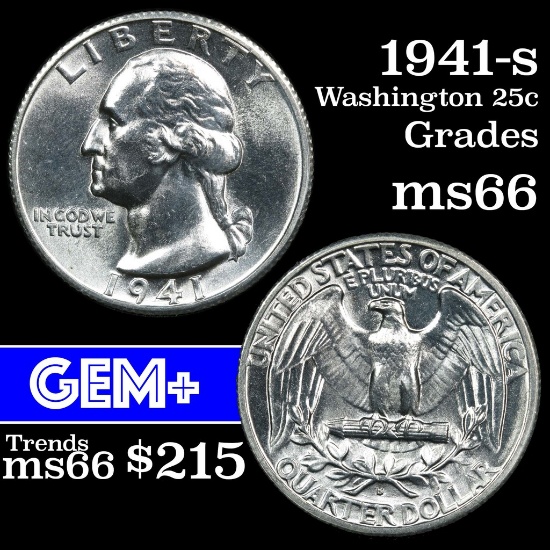 1941-s Washington Quarter 25c Grades GEM+ Unc (fc)