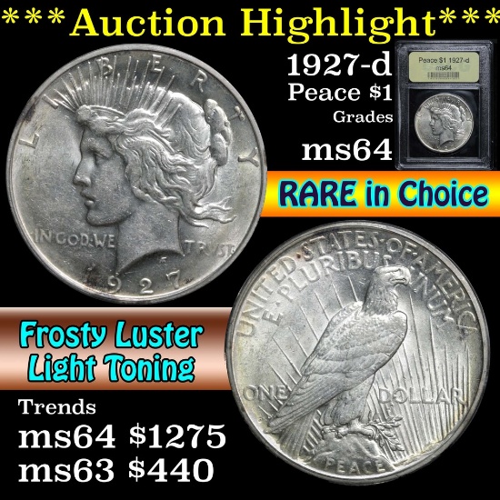 ***Auction Highlight*** 1927-d Peace Dollar $1 Graded Choice Unc by USCG (fc)
