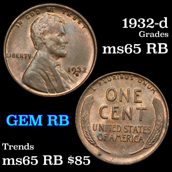 1932-d Lincoln Cent 1c Grades GEM Unc RB