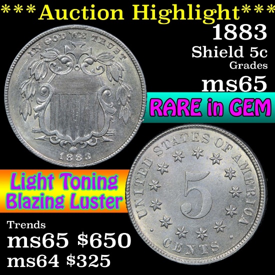 ***Auction Highlight*** 1883 Shield Nickel 5c Grades GEM Unc (fc)