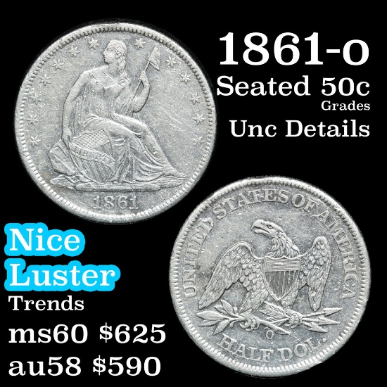 1861-o Seated Half Dollar 50c Grades Unc Details (fc)