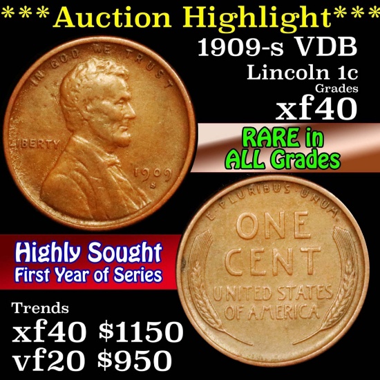 ***Auction Highlight*** 1909-s VDB Lincoln Cent 1c Grades xf (fc)
