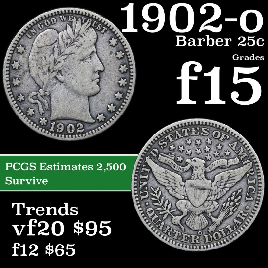 1902-o Barber Quarter 25c Grades f+
