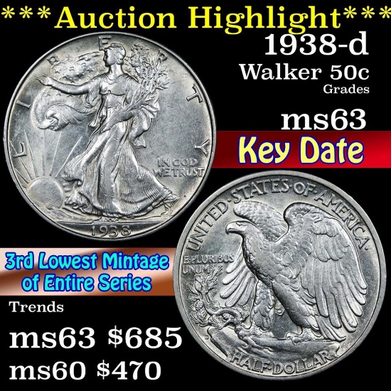 ***Auction Highlight*** 1938-d Walking Liberty Half Dollar 50c Grades Select Unc (fc)