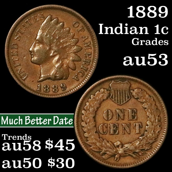 1889 Indian Cent 1c Grades Select AU