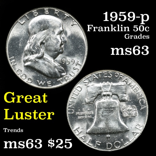 1959-p Franklin Half Dollar 50c Grades Select Unc