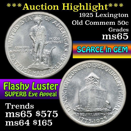 ***Auction Highlight*** 1925 Lexington Old Commem Half Dollar 50c Grades GEM Unc (fc)