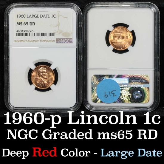 NGC 1960-p lg date Lincoln Cent 1c Graded ms65 rd By NGC