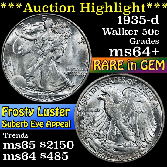 ***Auction Highlight*** 1935-d Walking Liberty Half Dollar 50c Grades Choice+ Unc (fc)
