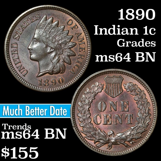 1890 Indian Cent 1c Grades Choice Unc BN