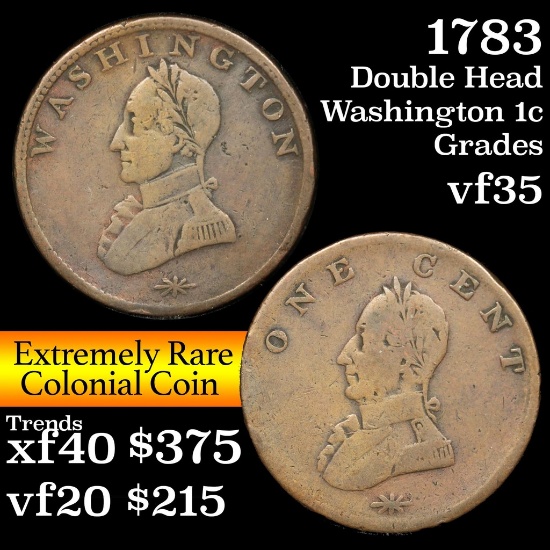 1783 Double Head Washington Colonial 1c Grades vf++
