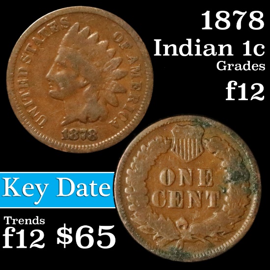 1878 Indian Cent 1c Grades f, fine