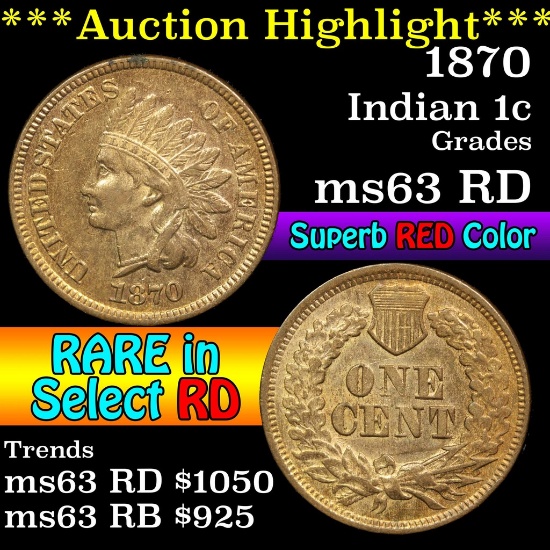 ***Auction Highlight*** 1870 Indian Cent 1c Grades Select Unc RD (fc)