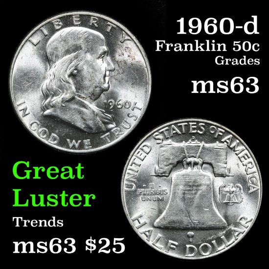 1960-d Franklin Half Dollar 50c Grades Select Unc