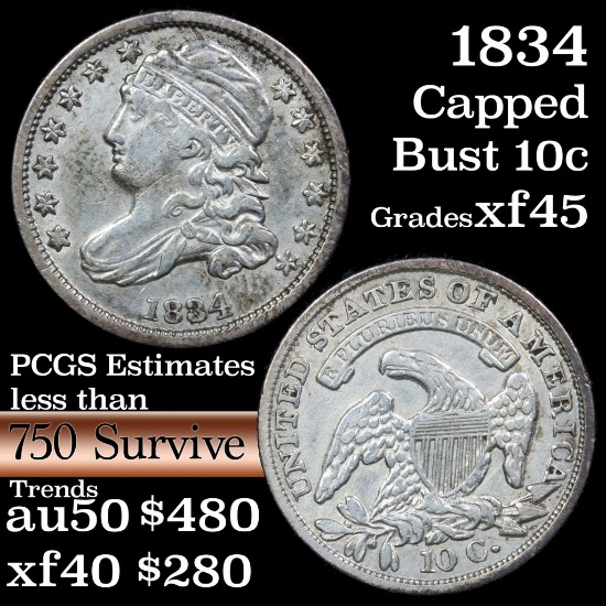 1834 Capped Bust Dime 10c Grades xf+ (fc)