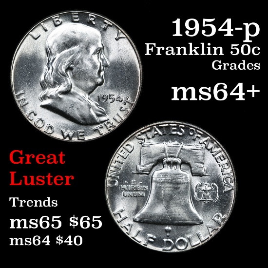 1954-p Franklin Half Dollar 50c Grades Choice+ Unc