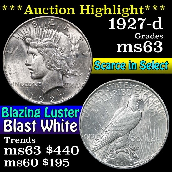 ***Auction Highlight*** 1927-d Peace Dollar $1 Grades Select Unc (fc)