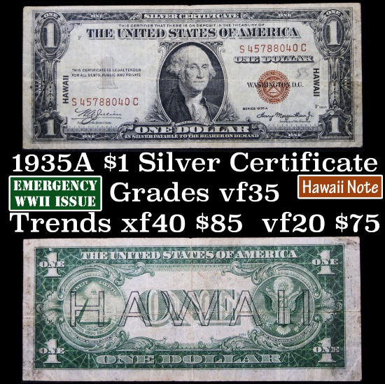 1935A $1 Hawaii, WWII Emergency currency Silver Certificate Grades vf++