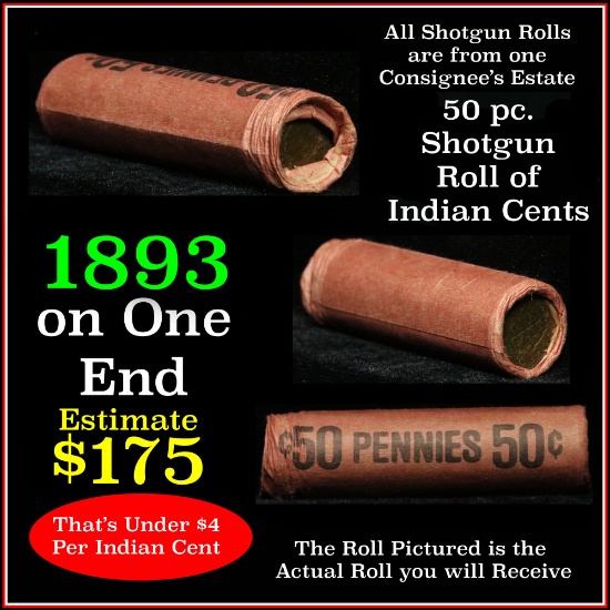 **Auction Highlight** Indian Head Penny 1c Shotgun Roll, 1893 on one end, reverse on the other (fc)