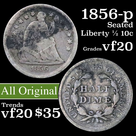 1856-p Seated Liberty Half Dime 1/2 10c Grades vf, very fine