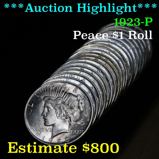 **Auction Highlight** Solid date uncirculated Roll of 1923-p Peace Dollars, PQ (fc)