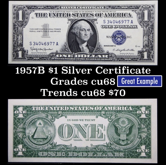 1957B  $1 Blue Seal Silver Certificate, Signatures Granahan/Dillon Grades Gem++ CU
